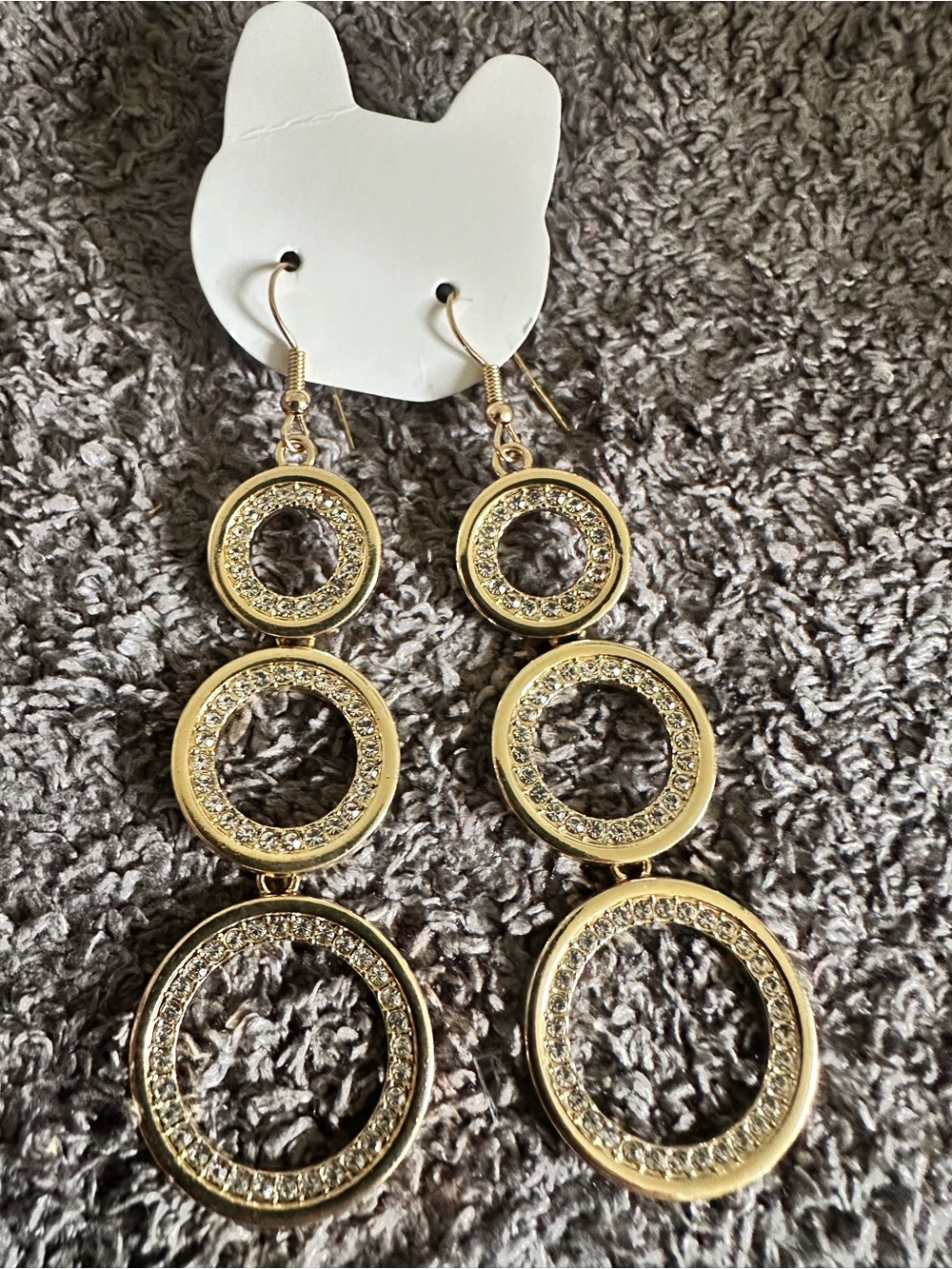 Gold Triple Hoop Drop Earrings with Crystal Accents